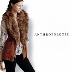 Anthro Hei Hei Faux Fur Lined Utility Vest XS Brown Cinch Waist